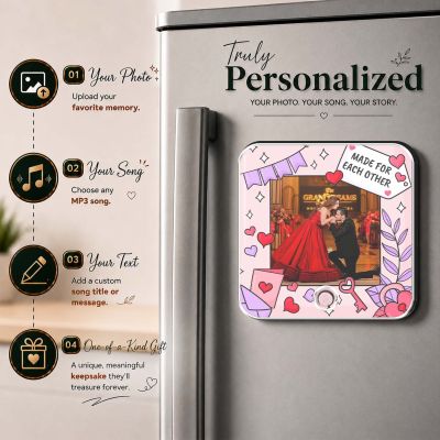 Made for Each Other Gift for Couples Personalized Musical Fridge Magnet with Rechargeable for Wife & Husband